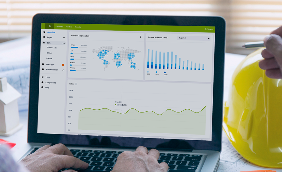 Construction ERP software on a laptop screen